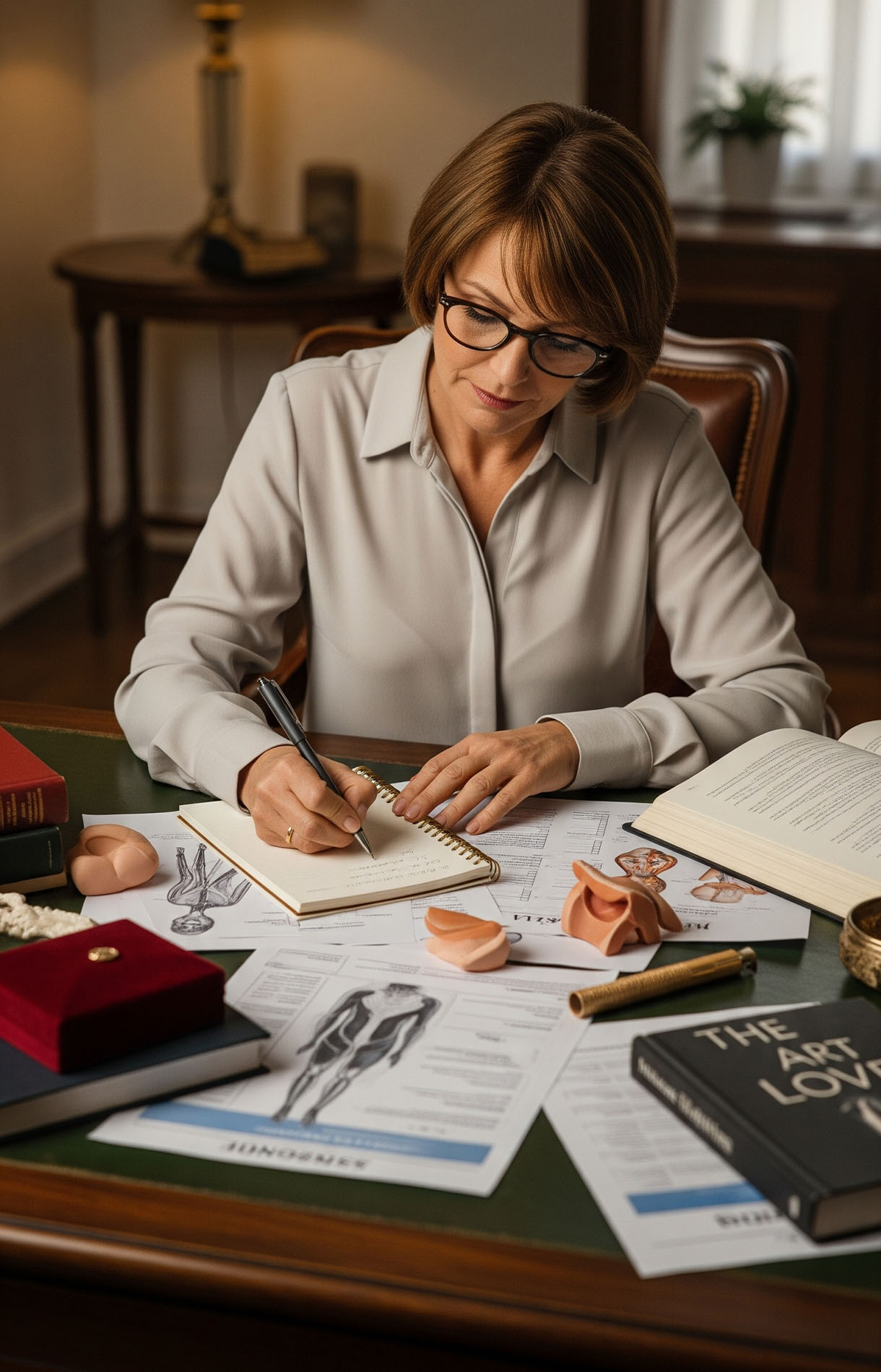 Una mujer trabajando en estadísticas de tamaño vaginal e información sobre la vagina