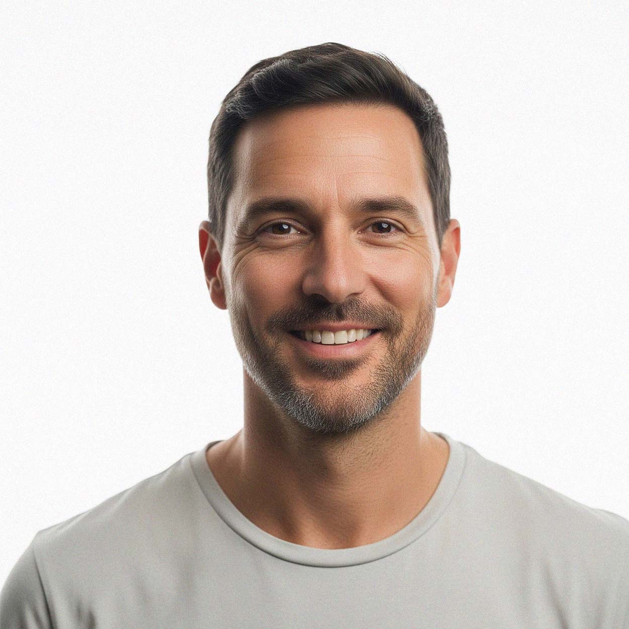 Hombre sonriente invitando a los hombres a participar en las encuestas