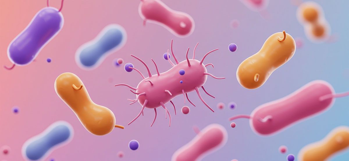 Scientific illustration showing beneficial vaginal bacteria and a healthy vaginal microbiome ecosystem